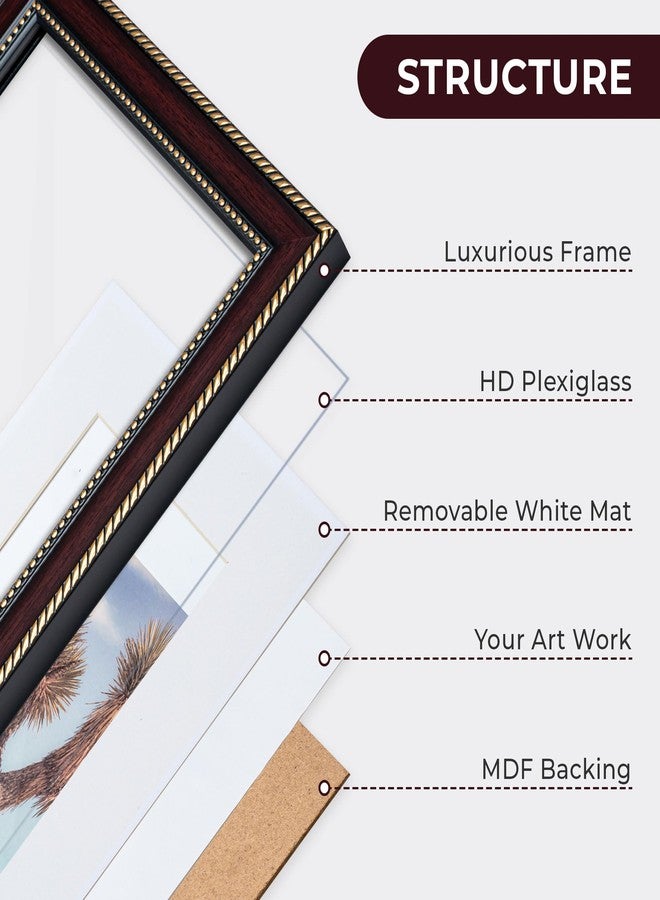 FLYJOE 12x12 Square Picture Frame with Mat for 8x8-12x12 Frame with Gold Beaded Trim - Plexiglass - Wall Mount Display Horizontally or Vertically - Hanging Hardware Included - Mahogany - Image 4